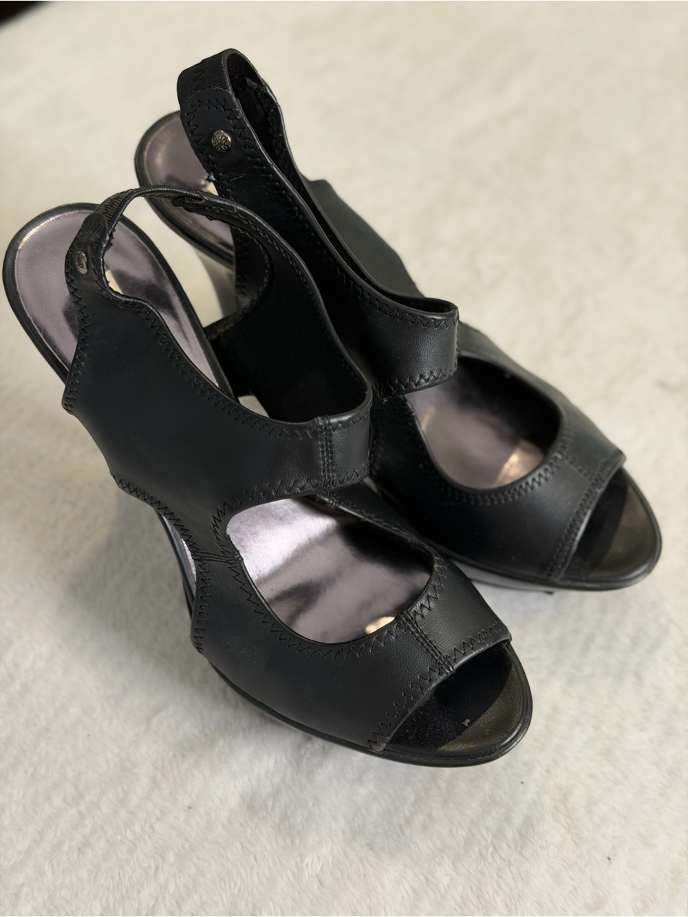 Vera Wang Black Open-Toe Slingback Heels